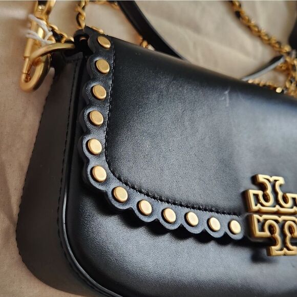 New! Tory Burch Britten Black Leather Studded Convertible Shoulder Bag - Picture 4 of 10